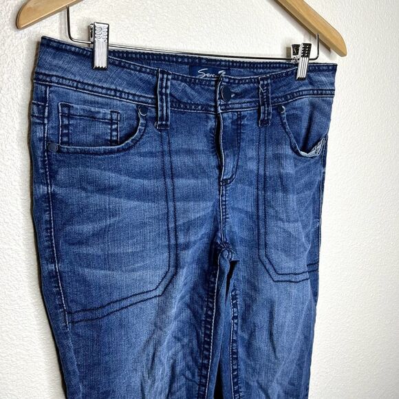 Seven7 Women's Blue Denim Mid Rise Slim Straight Ankle Crop Jeans Size 8 - Picture 2 of 8